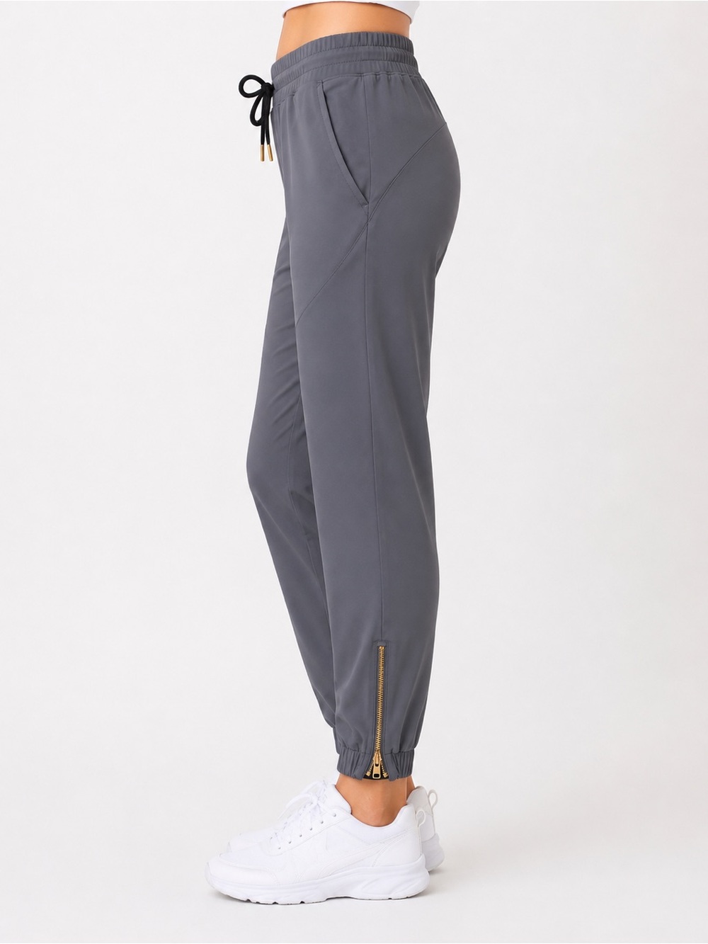 Women's Charcoal Gray Zipper-Hem Joggers